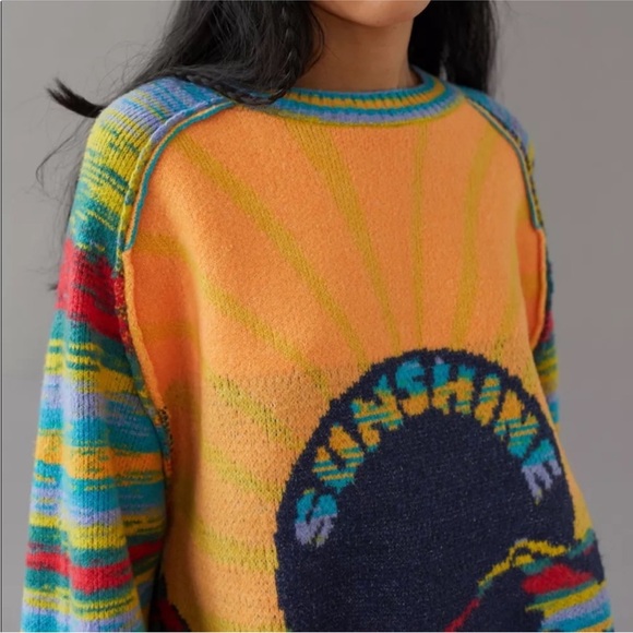 BDG Multicolor Maura Rainbow Knit Sunshine Colorful Oversized Spring Sweater - Picture 3 of 15